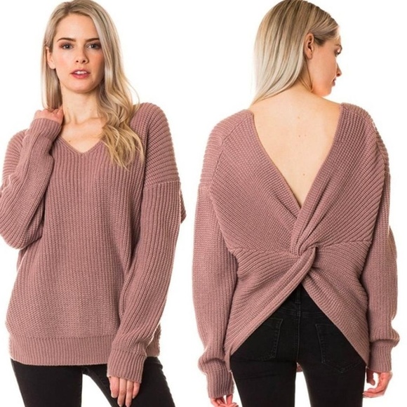 Mauve Twist Back Knit Sweater - Picture 2 of 6